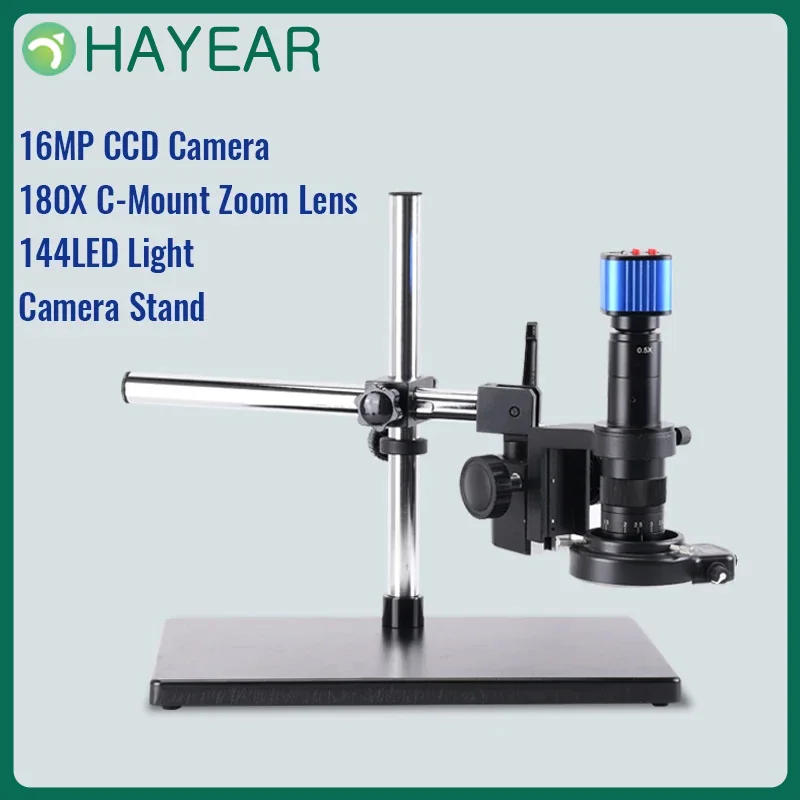 

HAYEAR 16MP HDMI Industrial Digital Soldering Microscope Camera 180X C-Mount Zoom Lens 56LED Light Table Stand for PCB Repair