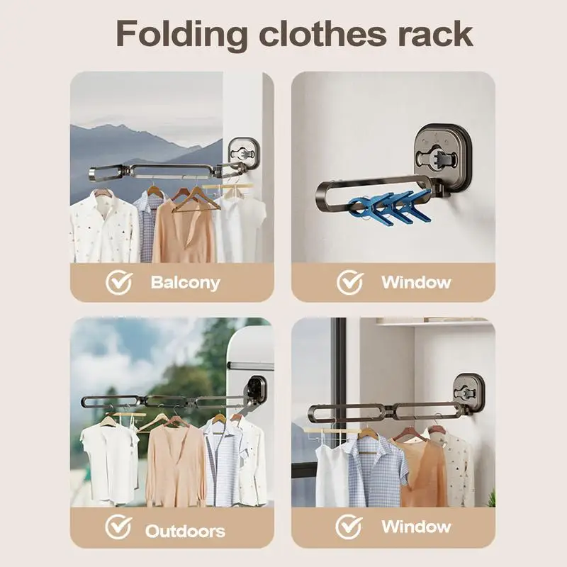 Suction Cup Clothes Hanger Telescopic Clothes Drying Rod 360-Degree Rotation Suction Cup Clothing Hanger Wall Mounted Drying