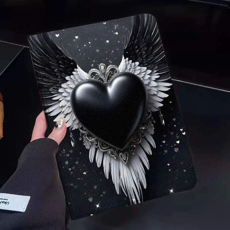 

Чехол для планшета с черными сердечками и крыльями ангела для Huawei Honor MatePad MediaPad Air 5 6 7 11 V6 V7 V8 V9 X9 X8 T10 T10s C5e T5