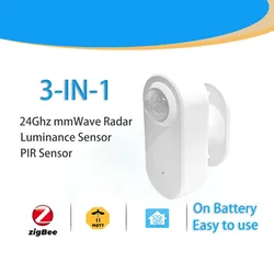 Zigbee Human Presence+PIR Motion Detection Sensor Luminance Detector Smart Radar 24GHz mmWave Support Home Assistant Google