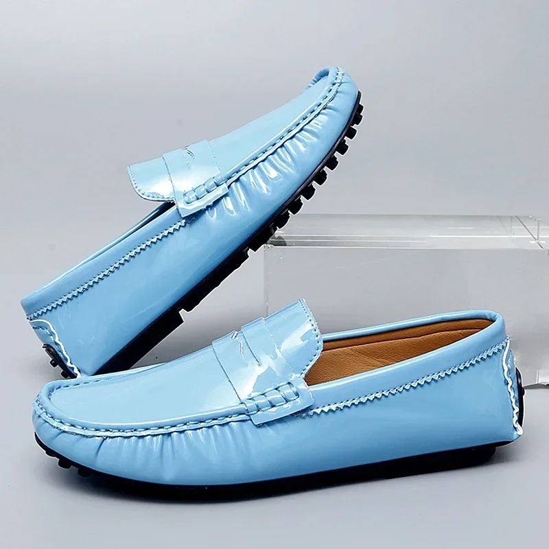 Fashion Style Men Blue Casual Loafers England Italy Stylish Trendy Male Formal Dress Shoes Large Size 35-48 Mens Moccasin Shoes