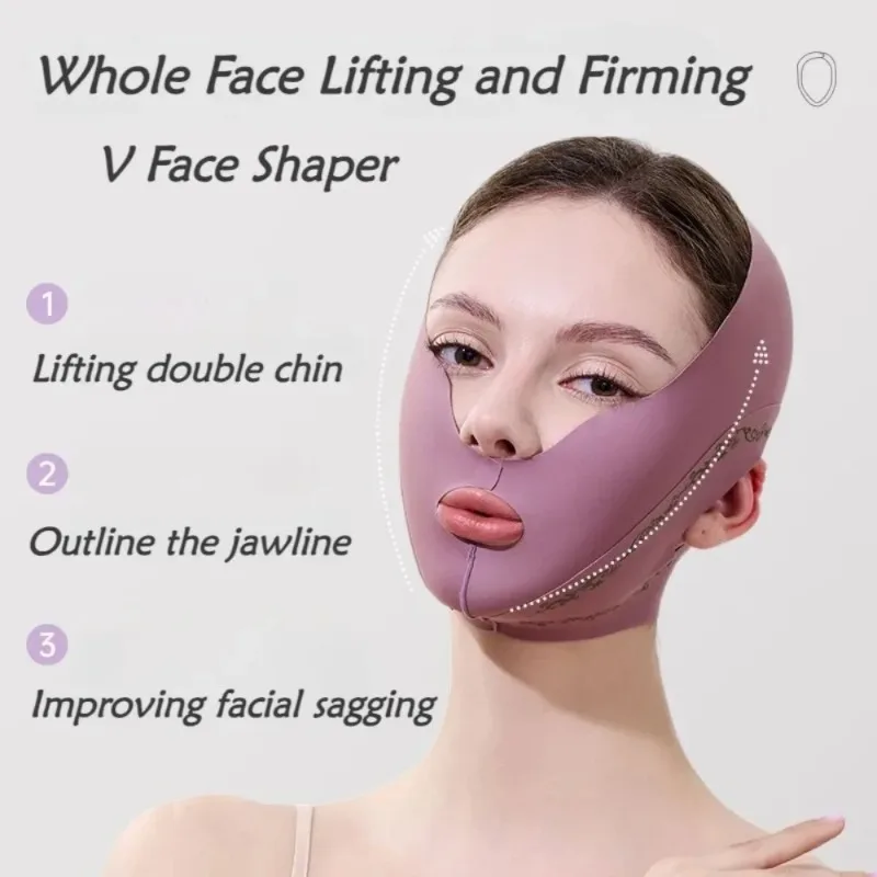Purple Face Slimming Bandage V Line Face Shaper Chin Cheek Facial Lifting Belts Anti Wrinkle Band Massage Straps Skin Care Tools - view 6
