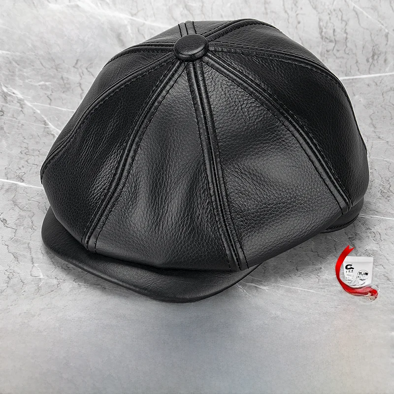 cappello-caldo-in-vera-pelle-da-uomo-stile-artistico-ottagonale-berretto-a-becco-d'anatra-elegante-con-parte-superiore-rotonda-e-tesa-corta-adatto-per-l'autunno