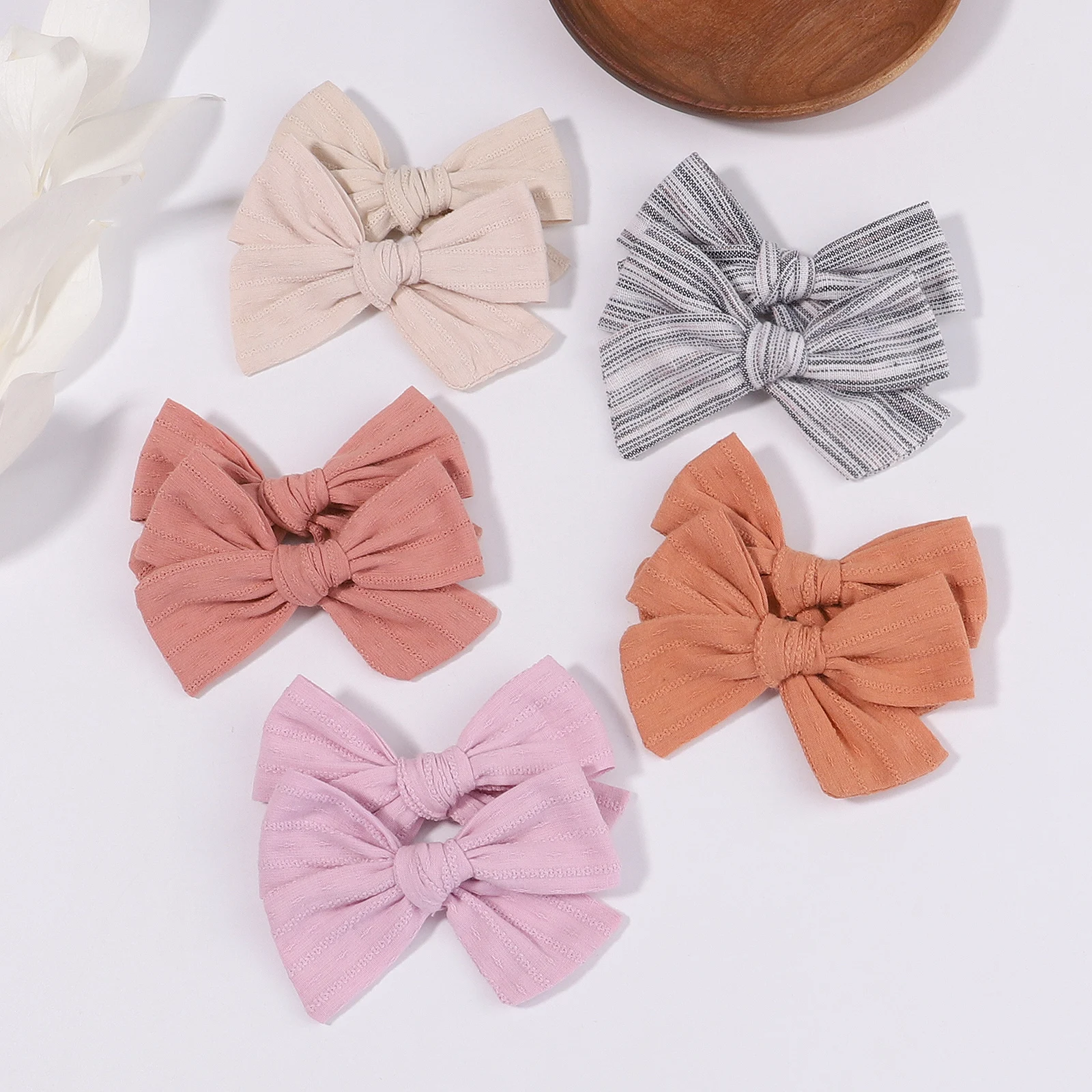 2Pcs/Set 3.55\'\' Candy Color Bowknot Hair Clips For Cute Girls Cotton Bows Clips Hairpin Barrettes Headwear Kids Hair Accessories