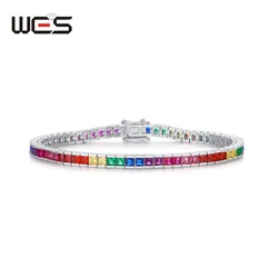 WES 925 Sterling Silver CZ Bracelet for Women Rainbow Cubic Zicron 2.5*2.5mm Elegant Fashion Engagement Gift Fine Jewelry