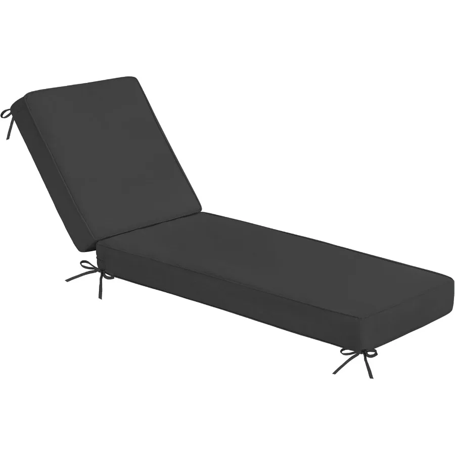 

Olefin Chaise Lounge Cushion Water-Resistant Patio Lounge Chair Cushion Thick Lounger Pad with 4 Straps Dark Gray 80 x 26 x 4 I