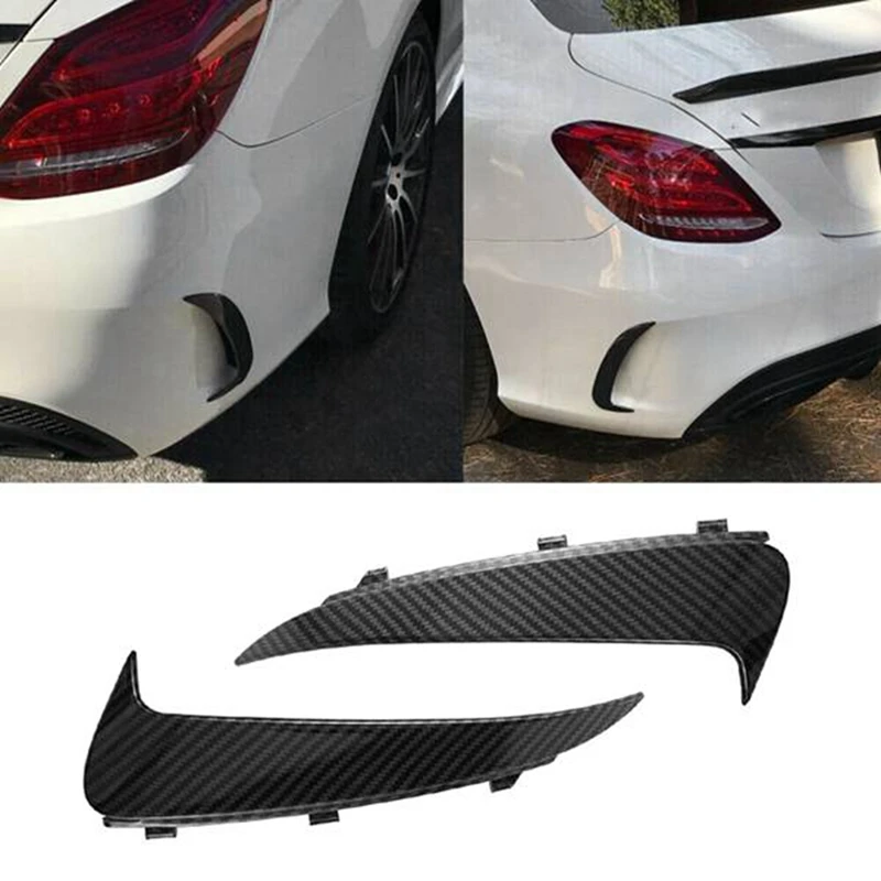 2PCS Carbon Fiber Rear Bumper Splitter Spoiler Rear Canard Air Vent Trim For Mercedes Benz C Class W205 C43 C63 AMG 15-19