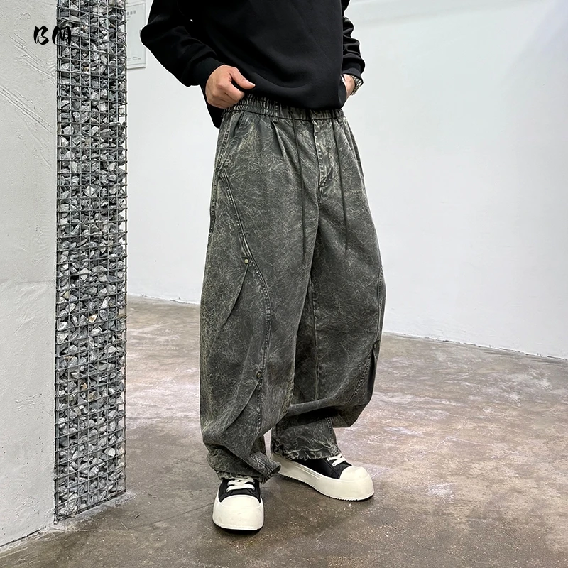 

Мужские мешковатые брюки-карго, американская уличная одежда, винтажная потертая рабочая одежда в стиле хип-хоп, повседневные большие размеры, брюки с заниженной промежностью