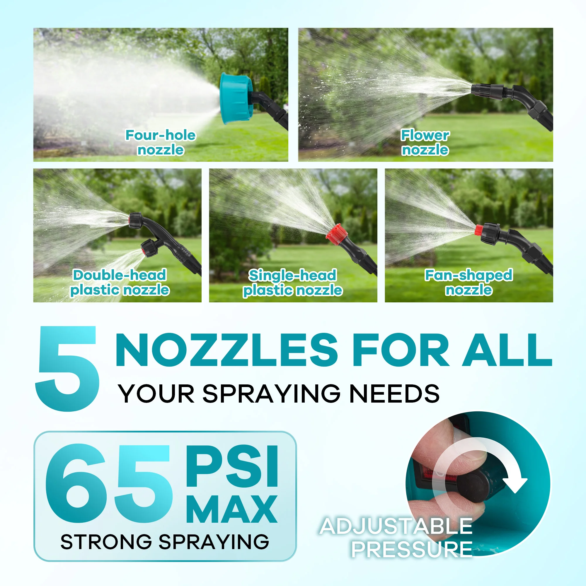 3.17 Gallon Battery Powered Backpack Sprayer – 0-65 PSI Adjustable Pressure, 18V 2Ah Rechargeable Battery, 5 Nozzles & Spray Wand, Wide Mouth Lid for Weeding, Gardening & Lawn Care