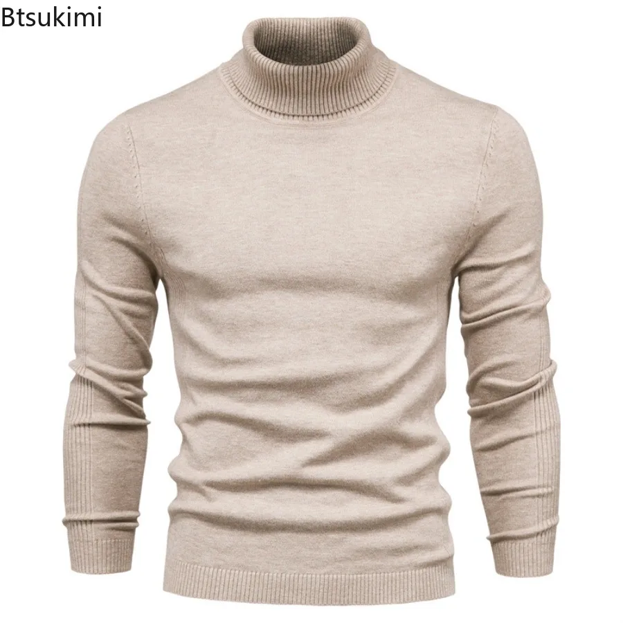 

Autumn Winter Men's Solid Long Sleeve Knitted Turtleneck Sweaters Fashion Casual Slim Fit Pullover Tops 2024 Male Warm Sweaters