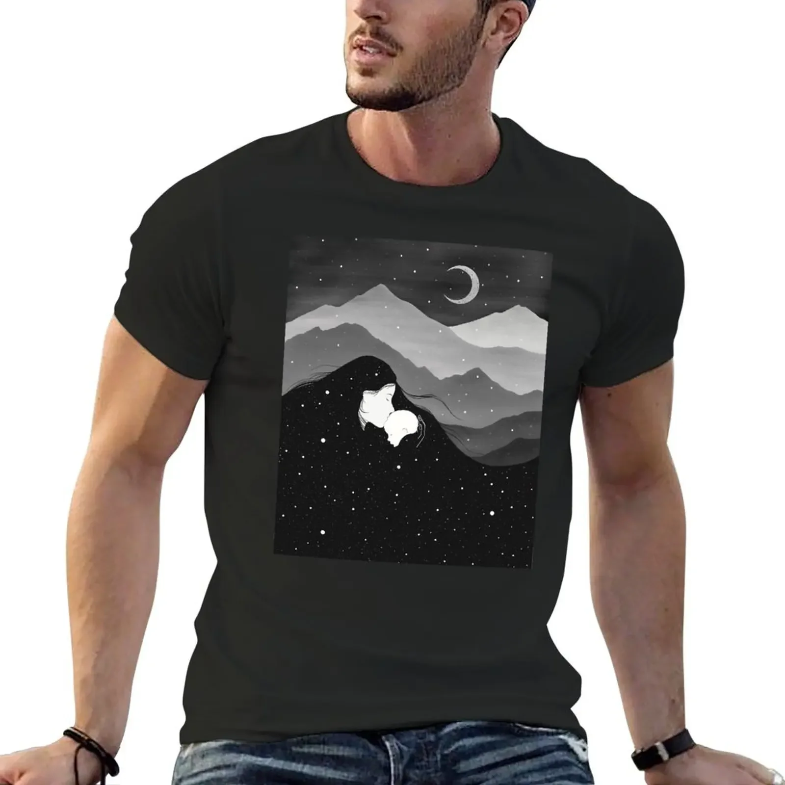 Mountain’s Lullaby - black & white T-Shirt for a boy anime clothes tshirts for men