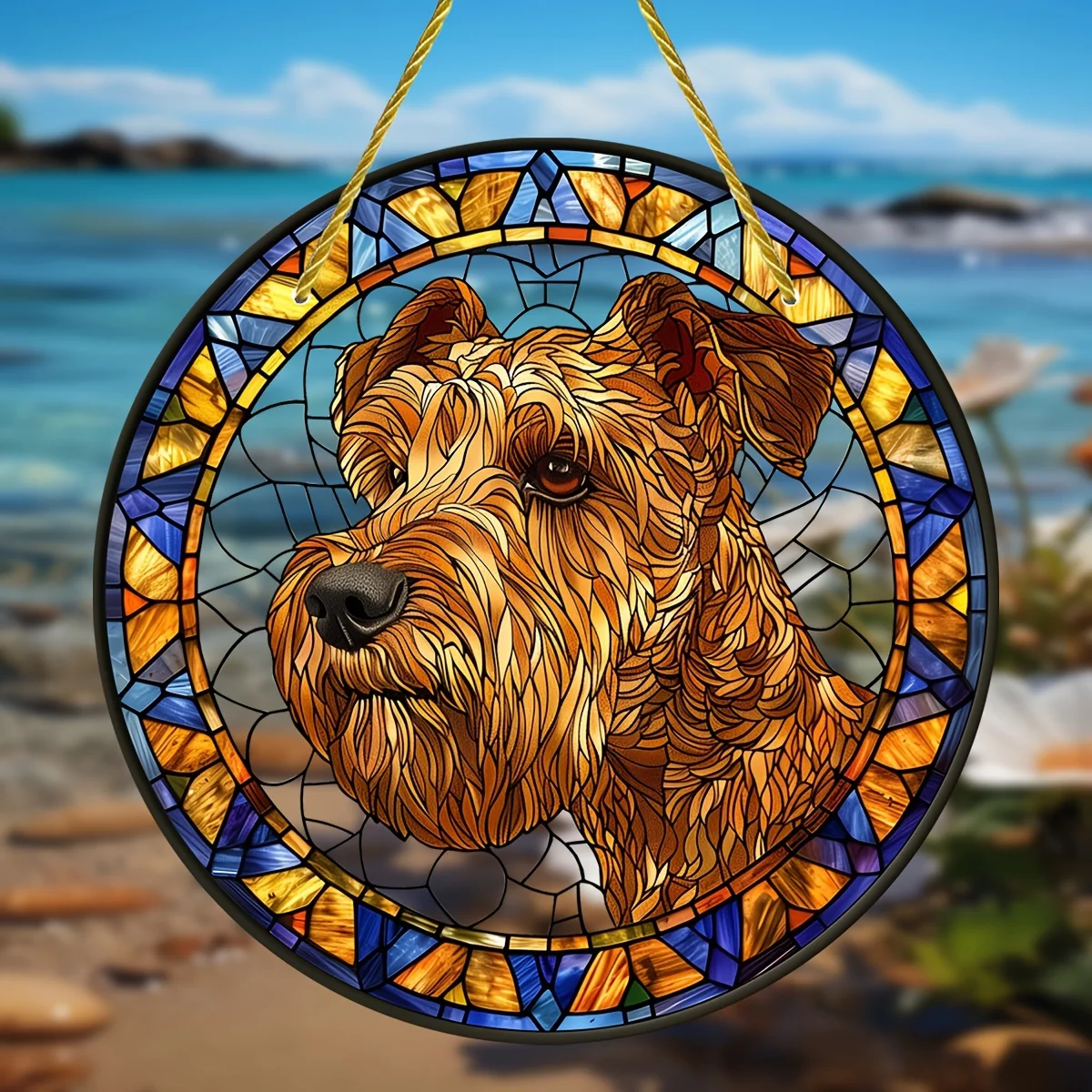 Lakeland Terrier Stained Glass Window Hanging Suncatcher-Round Acrylic Sign,Perfect for All Seasons,Wreath,Home,Garden Decor