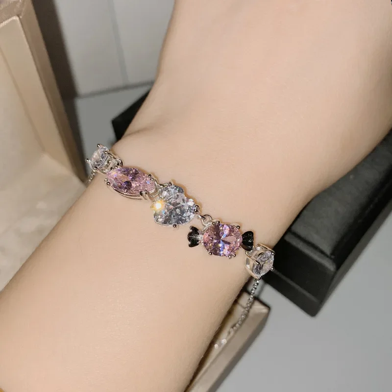 

MDLFES Moissan Diamond Style Japanese Ins Sakura Pink Candy Girl Fashion Bracelet Plated 18k