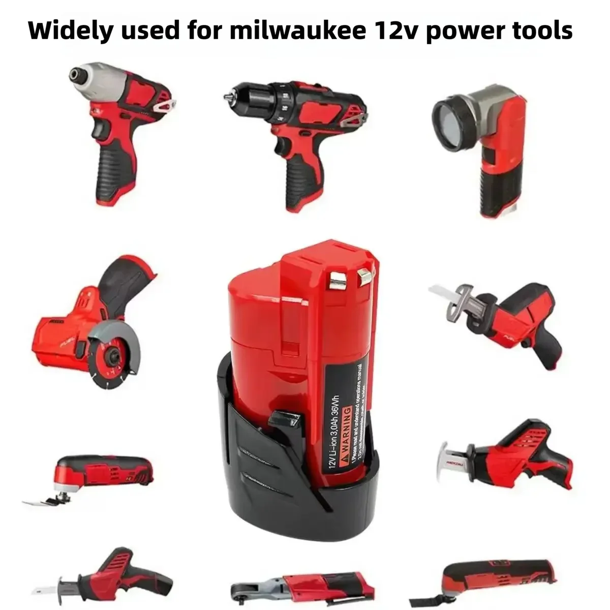 12V rechargeable battery for Milwaukee M12 tools. Compatible with 48-11-2402, 48-11-2411, and 48-11-2401MIL-12A-LI 12V 3500mAh