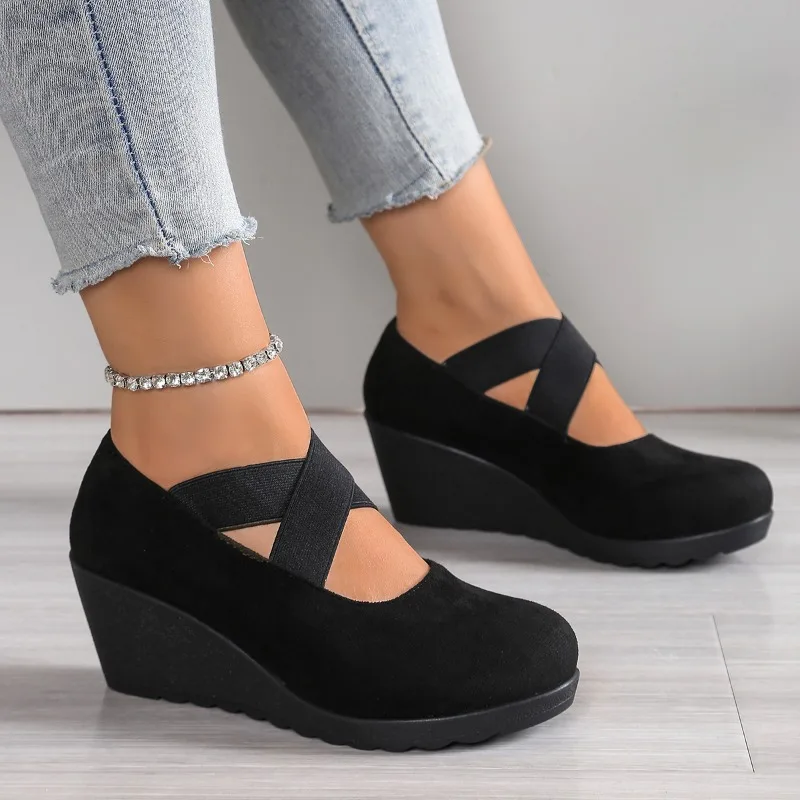 Women High Heel Pumps 2026 Fashion Wedge Single Shoes Ballet-style Cross-strap Outdoor Women Shoes Luxury Platform Heels Women