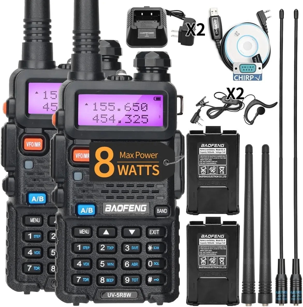 1/2PCS BaoFeng UV-5R 8W Tri-Power Walkie Talkie High Power Dual Band Long Range 128 CH Przenośne ręczne radio dwukierunkowe UV 5R Ham