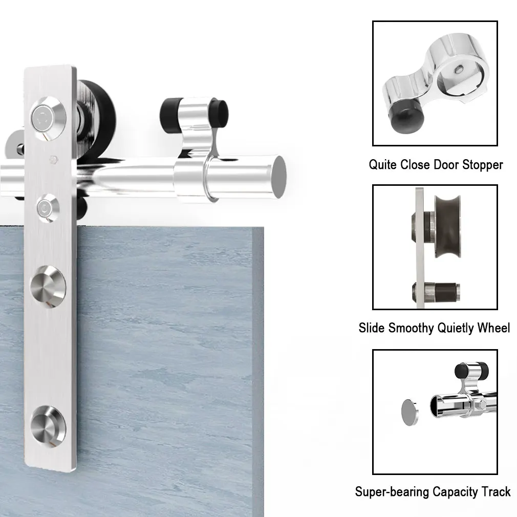 Imagem -04 - Ccjh- Deslizante Barn Door Hardware Kit Faixa de Armário Única Madeira Heavy Duty Fácil de Instalar Pés 6ft Aço Inoxidável