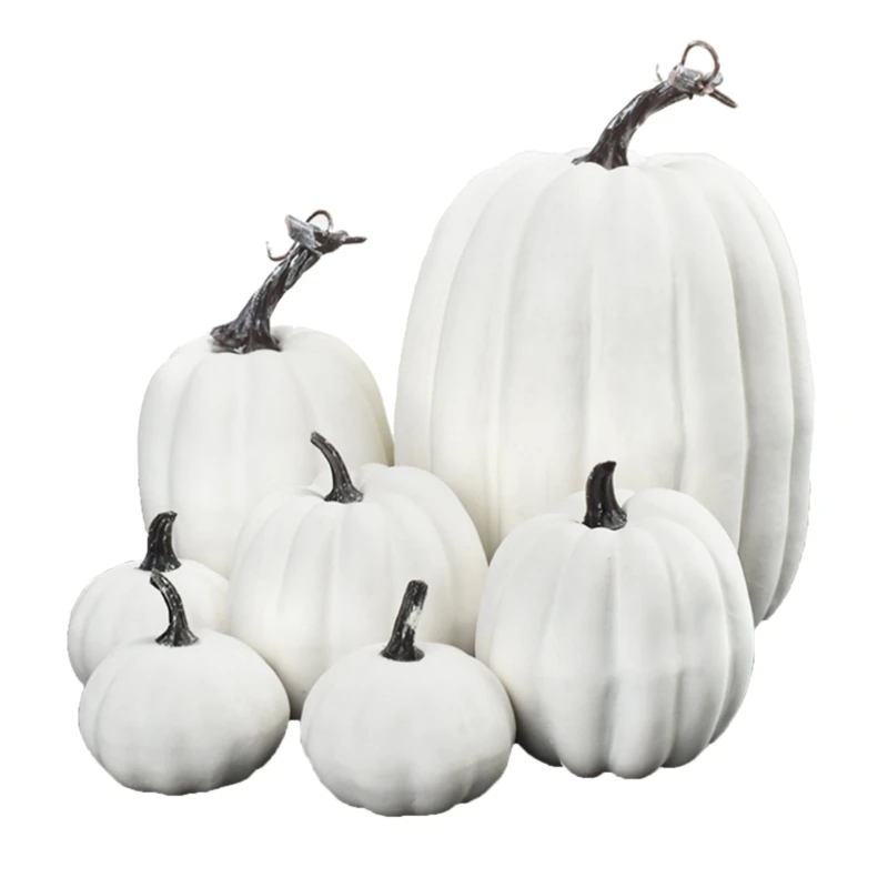 Versatile 7Piece Yellow White Foam Pumpkins Set for Autumn Tabletop Decor, DIY Halloween Crafts, and Seasonal Parties E65B