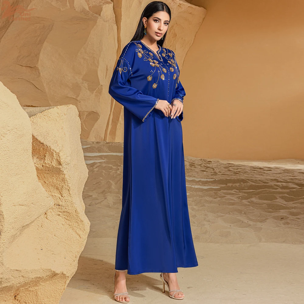 Vestido largo Abaya para mujer, Vestidos de fiesta musulmanes con diamantes, caftán marroquí Eid Ramadán Islam Dubai Abayas, bata árabe saudita Jalabiya