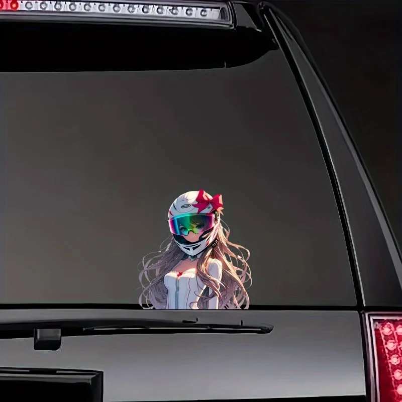 1 Stück Anime-Mädchen Helm-Aufkleber Weiß Rot 5,5x14cm Vinyl-Aufkleber Wasserdicht für Auto Laptop Motorrad Dekoration