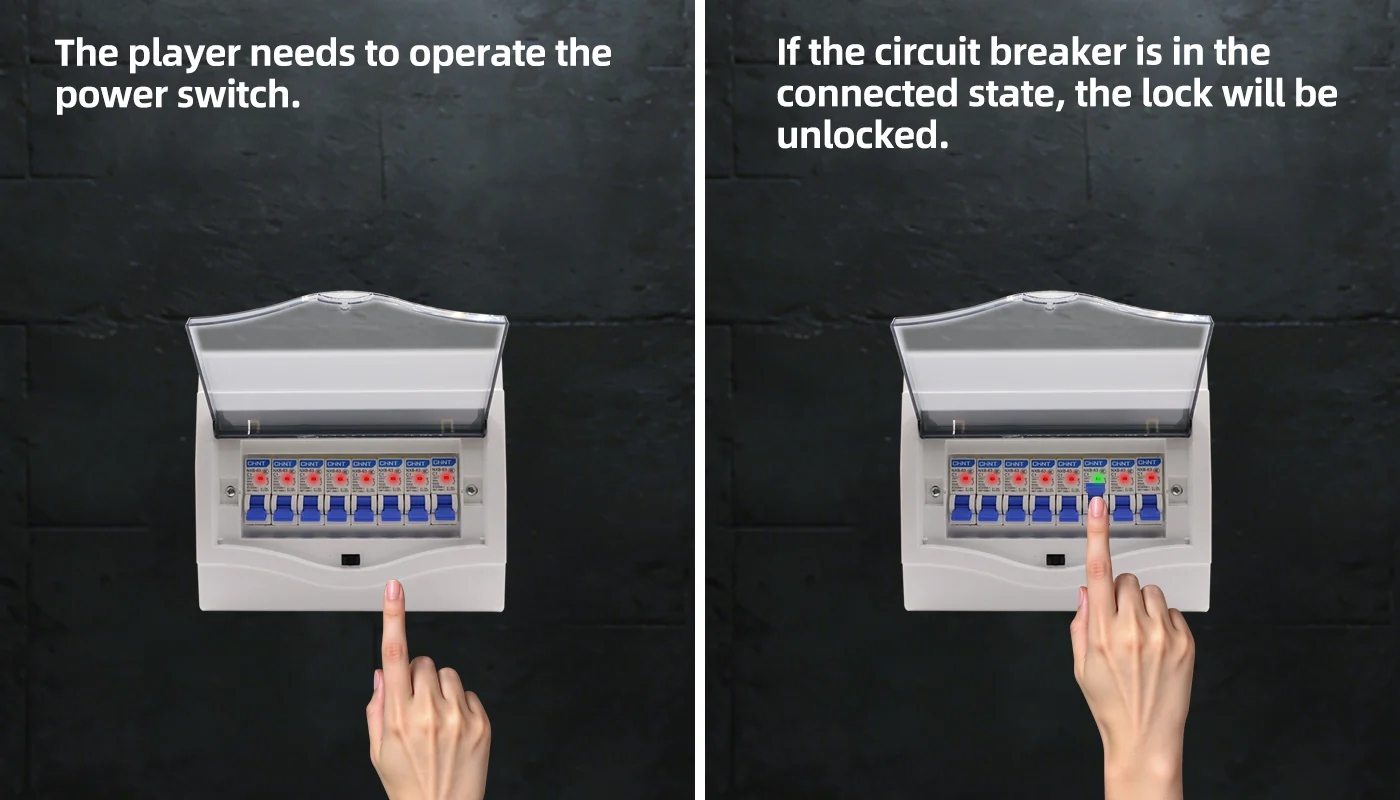 Mysterious Studio Escape Room Game Prop Switch Breaker Schalten Sie den Schalter in die richtige Position aus, um das Entsperren und dem Abenteurer Chambe zu entkommen – Detail 2