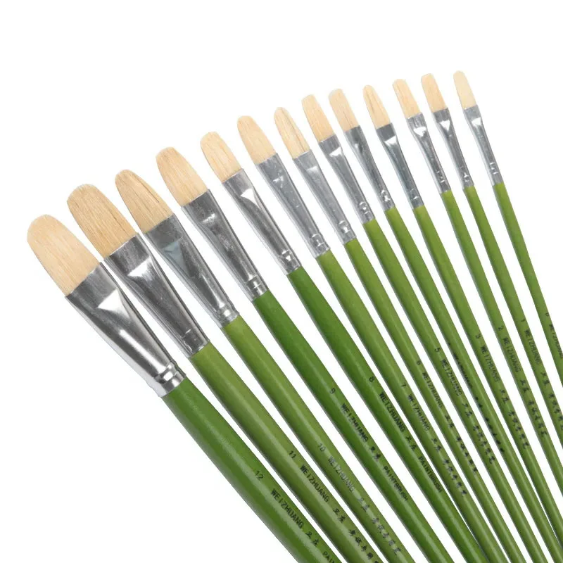 Óleo Acrílico Aquarela Cerdas Tinta Escovas, 100% Natural Chungking Hog Hair, Filbert Paint Brush Set, 6pcs