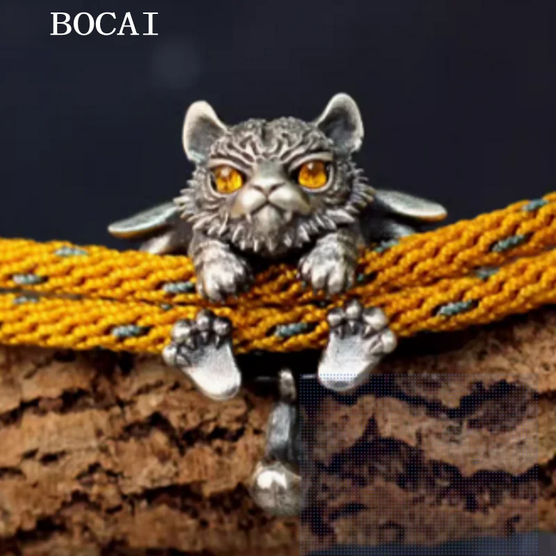 BOCAI S925 Sterling Silver Retro Fashion Trend Flying Tiger Pendant, Gift for Men and Women