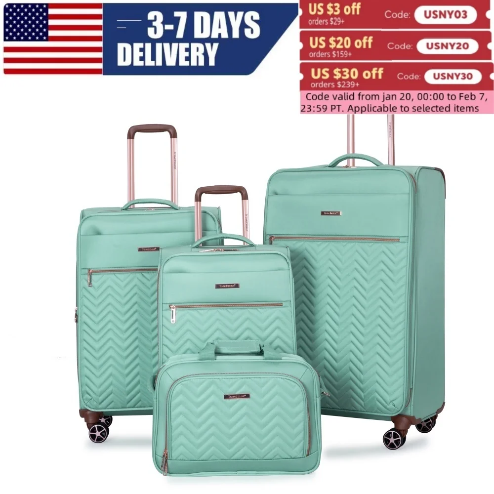 Travelhouse 4 Piece Luggage Set Softside Expandable Lightweight Suitcase with Double Spinner Wheels