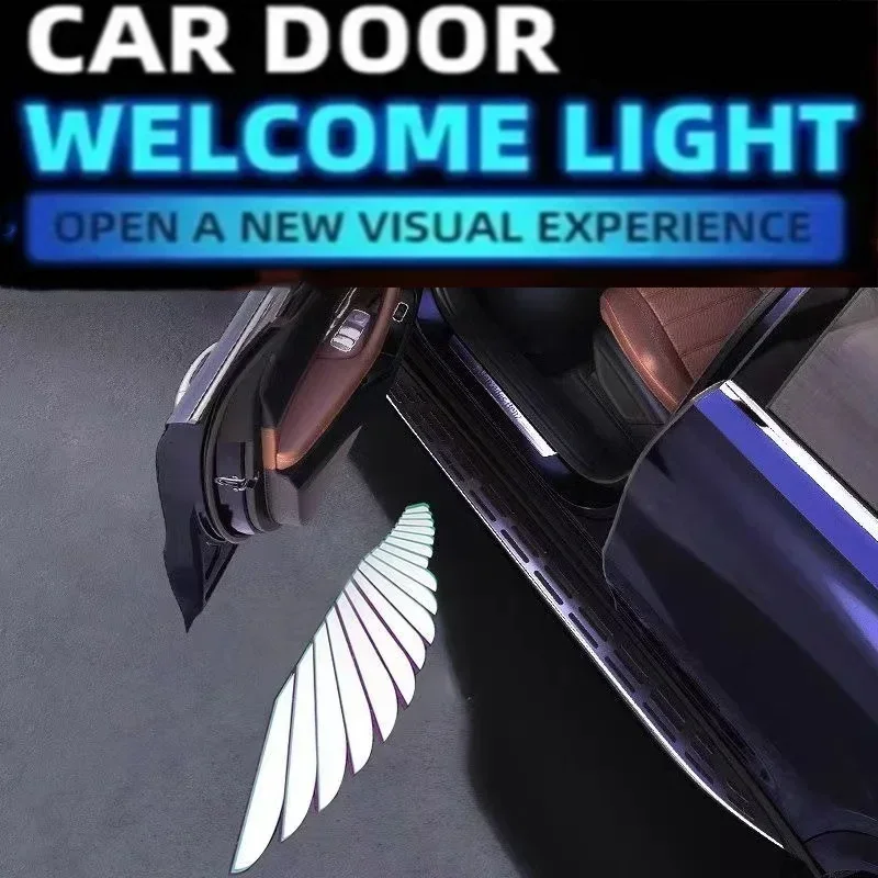 2PCS Car Door Welcome Light Angel Wings Car Atmosphere Lights LED Accessories Decorative Wireless Projection