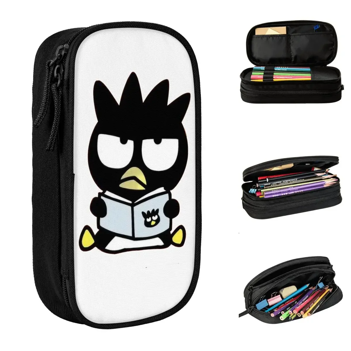 Fun Penguin Anime Badtz Marus Books Pencil Cases Pencilcases Pen Box Kids Large Storage Bag Students School Zipper Stationery