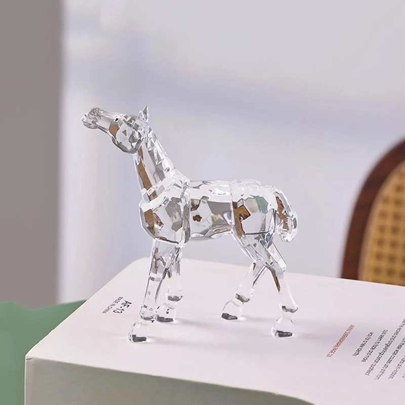 Mother Son Horse Sculpture,Creative Horse Statues,Animal Figurine Ornament,Transparent Crafts,Artwork Office Desktop Decoration