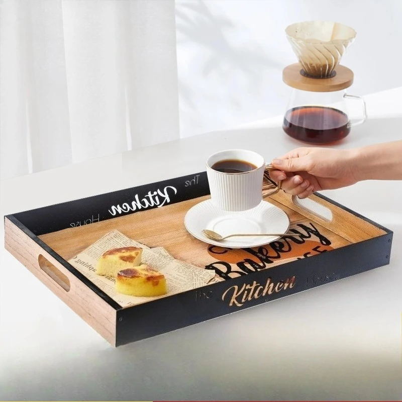 

Wrought Iron & Solid Wood Rectangular Tray – Light Luxury Portable Snack Fruit Tea Tray for Home