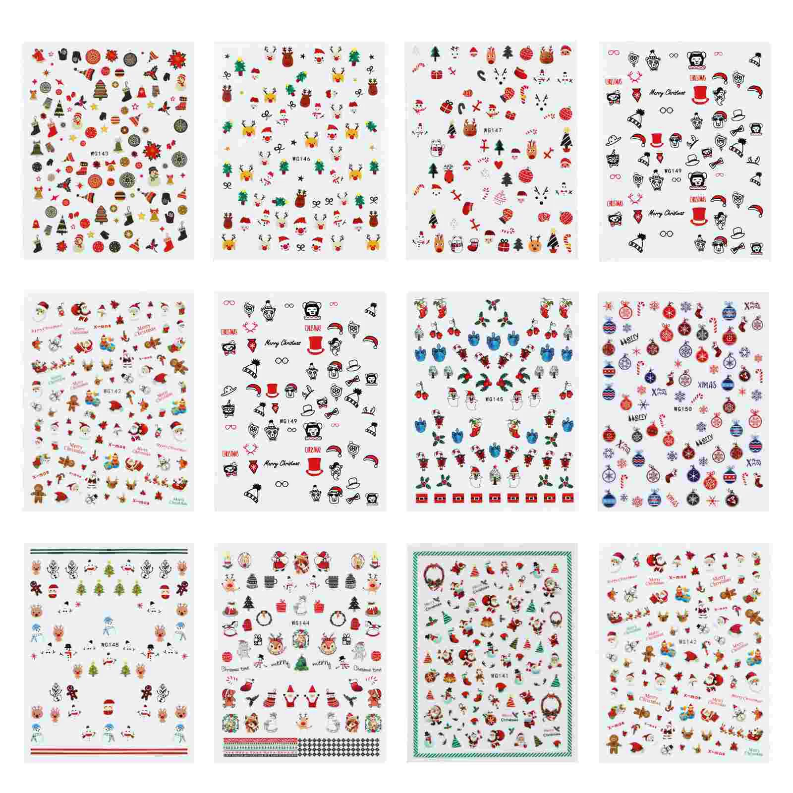 

12 PCS Christmas Nail Stickers Decorations Decals Xmas Winter Manicure Women