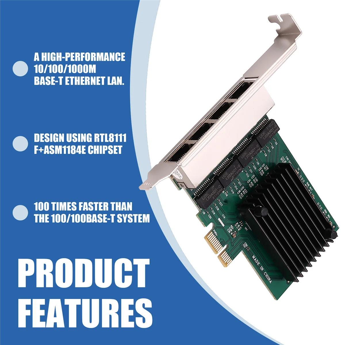 Pci-E X1 Gigabit Network Card Pci-Express 4 Port Ethernet Network Card Rtl8111F Ethernet Lan Card A002