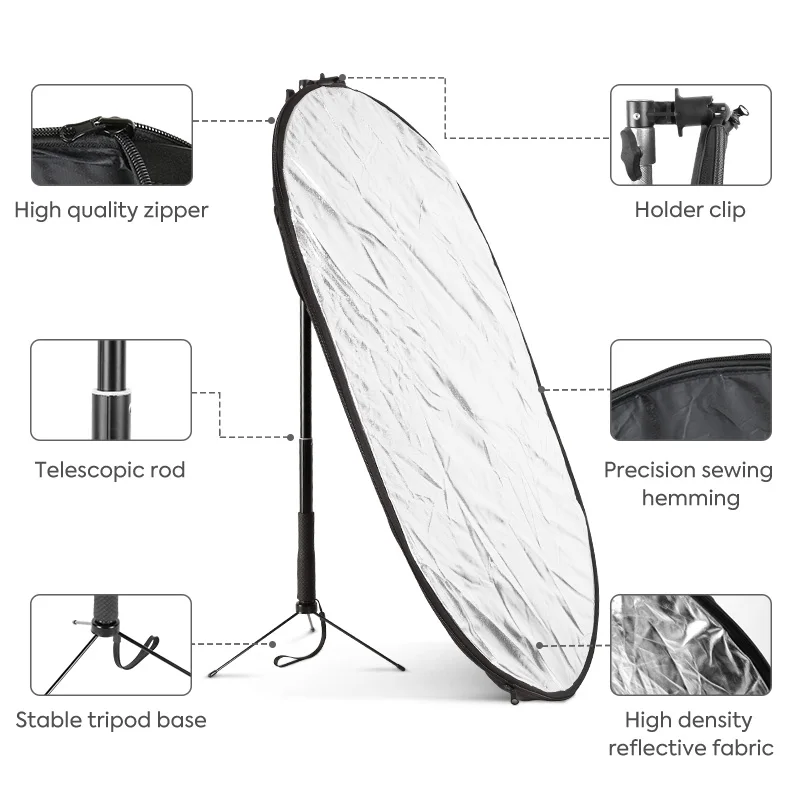 60x90cm 5in1 Reflector with Tripod Stand Collapsible Multi-Disc Light Diffuer Reflectors Photography for Studio Lighting Shoot