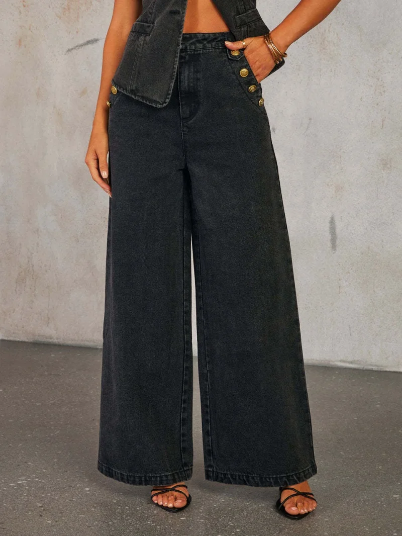 Elegant Denim 2 Piece Sets Women Outfits Summer Clothing Women Sleeveless Tank Top Wide Leg Jeans Pants Suits OL Style Woman Set view 5