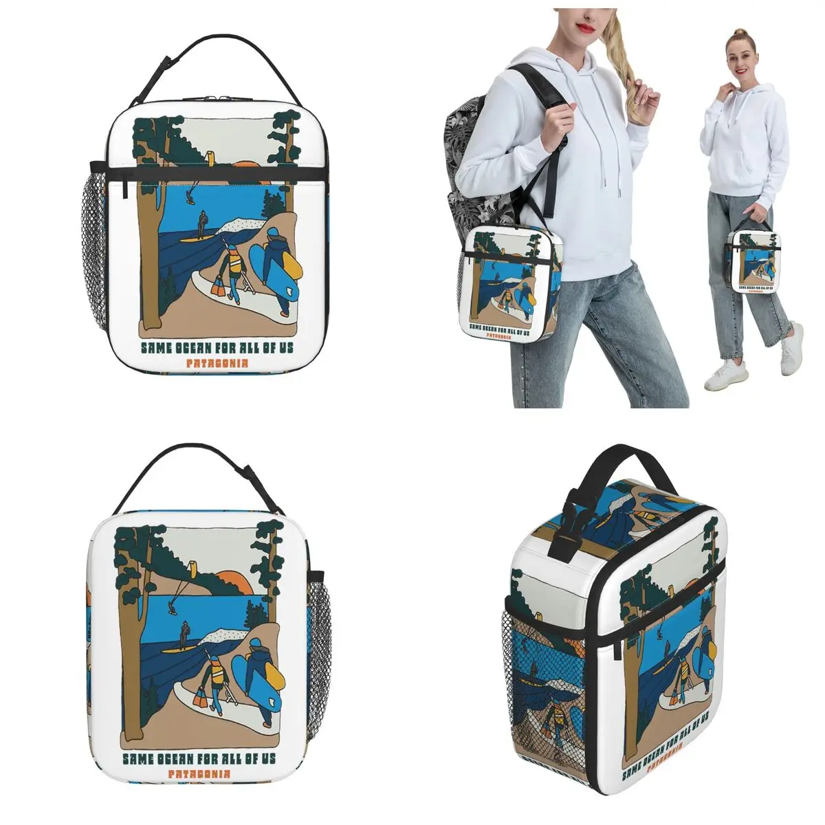 PATA Northwest Waters Merch bolsa de mano para almuerzo, caja de comida con grafiti de montaña americana, enfriador térmico informal, Bento Box