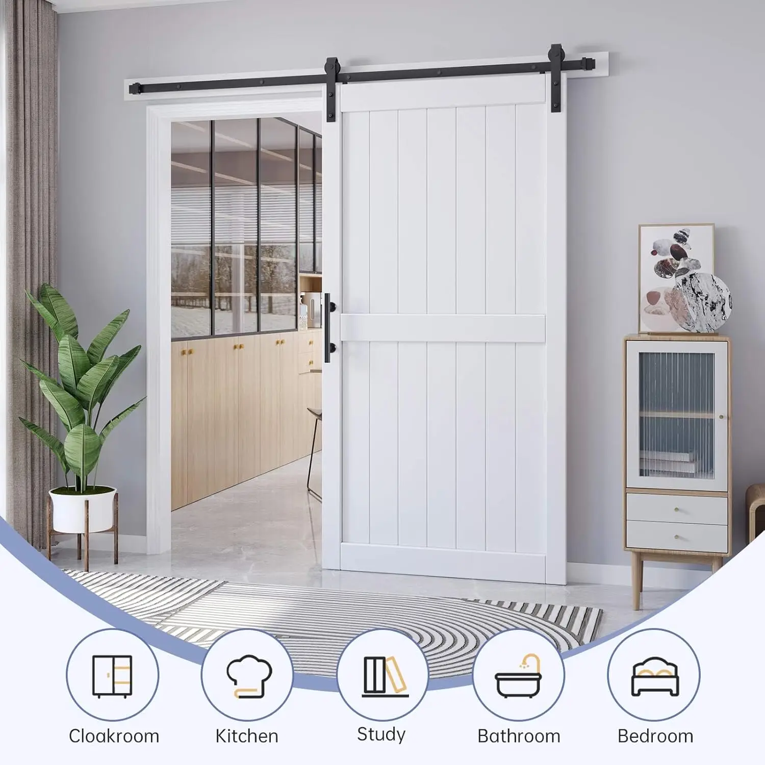 42X84 Inch White Sliding Barn Door Slab And 7Ft Hardware Kit Included, Mdf Wood Panel Covered With Water-Proof Scratch-Proof