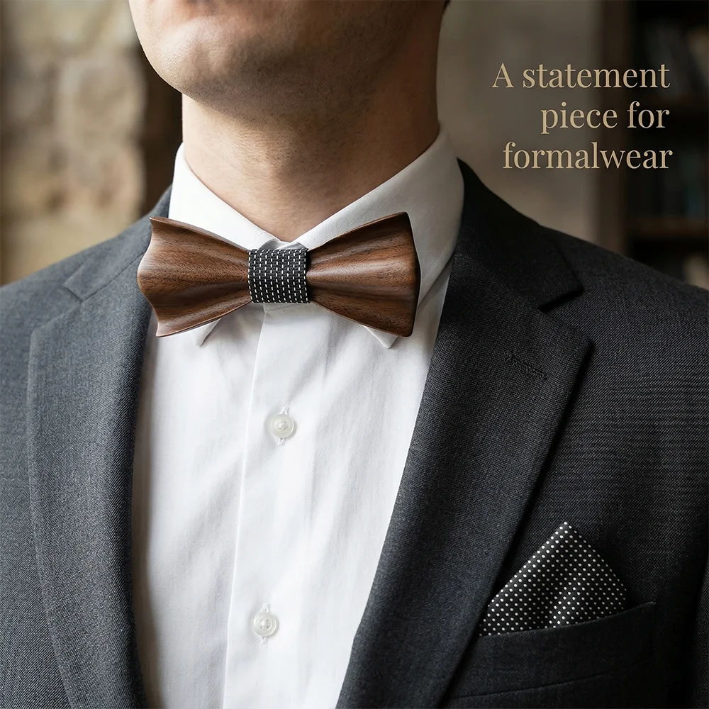 handcrafted-wood-bow-tie-pocket-square-cufflinks-brooch-set-unique-walnut-3d-hollow-fashion-party-attire-boyfriend-gift