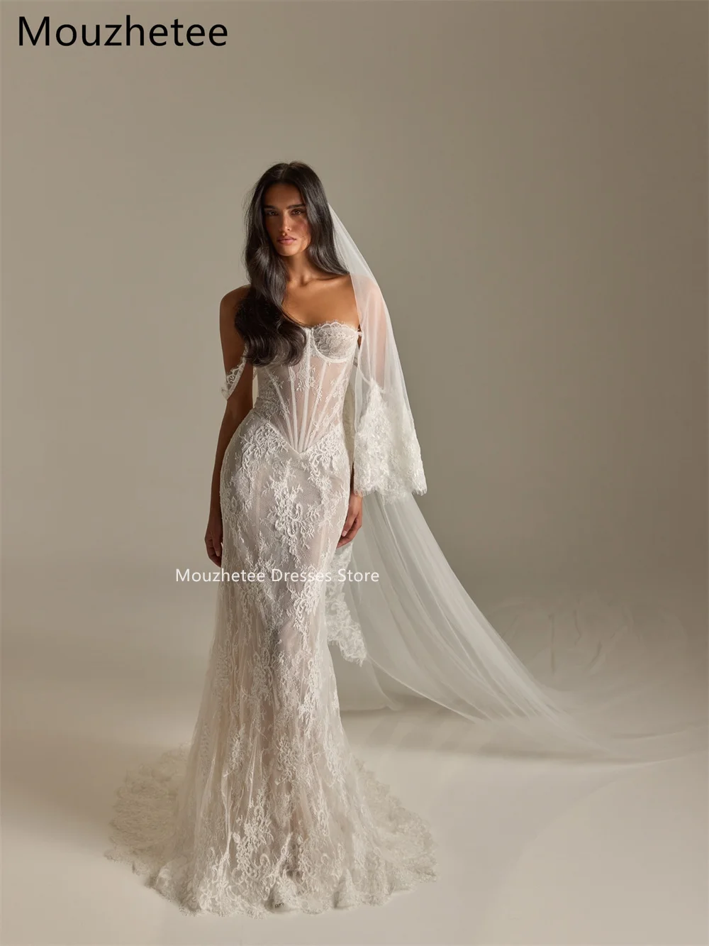 Mouzhetee Mermaid Lace Elegant Wedding Dresses Sleeveless Off The Shoulder Sexy Brides Gown Custom Made 2025