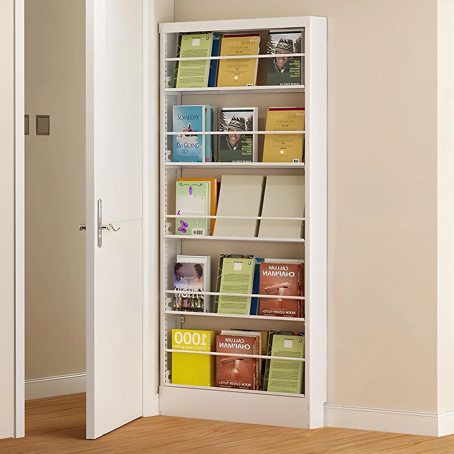 Metal Bookshelf 5-Tier Adjustable Storage for Kids Bedroom Playroom Living Room 35.4x3.9x70.9 Inch, Customized