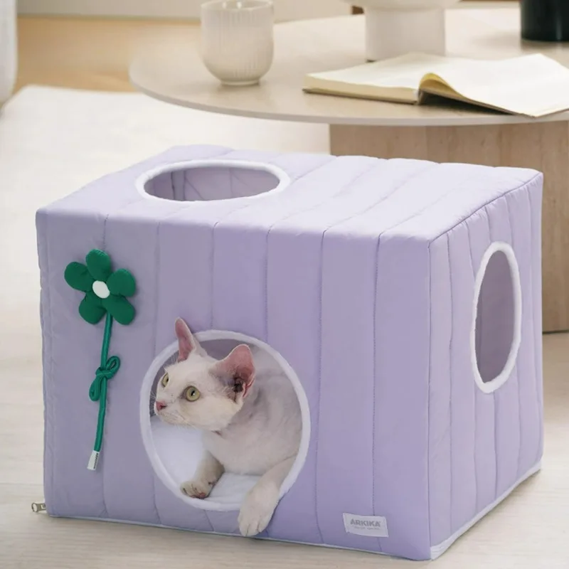 

Flower Square Cat House All-Season Semi-Enclosed Cat Safe Nest Kitten Sleeping New Tent Bed Pet Supplies Puppy Accessories