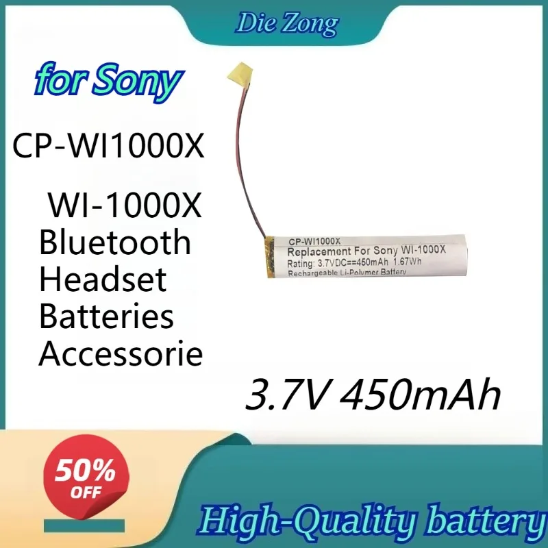

Высококачественная перезаряжаемая литий-ионная батарея 3.7V 450mAh CP-WI1000X для Bluetooth-гарнитуры Sony WI-1000X, аксессуары для батарей.