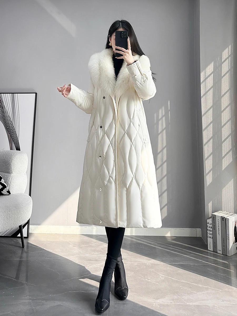 

Новая зимняя пуховая куртка-мокасин 2025 года с большим меховым воротником, средней длины, со съемным воротником-стойкой, женская модная верхняя одежда