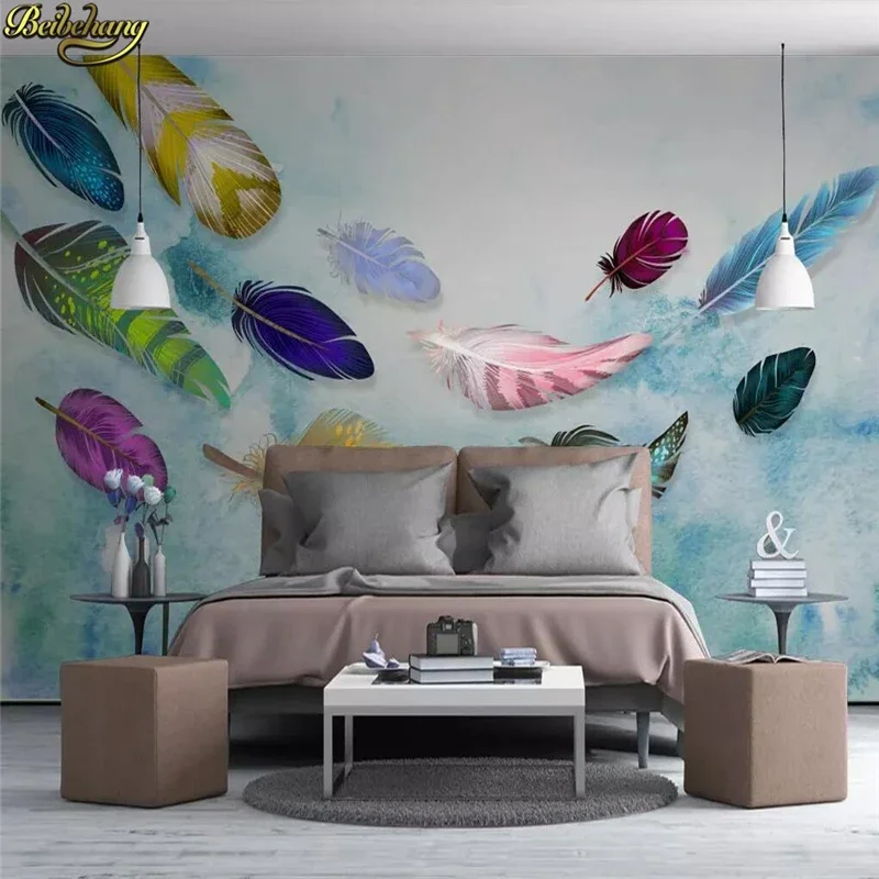 custom American minimalist colorful feather texture art background 3D Wall paper Murals Wallpaper Living Room Bedroom Stickers