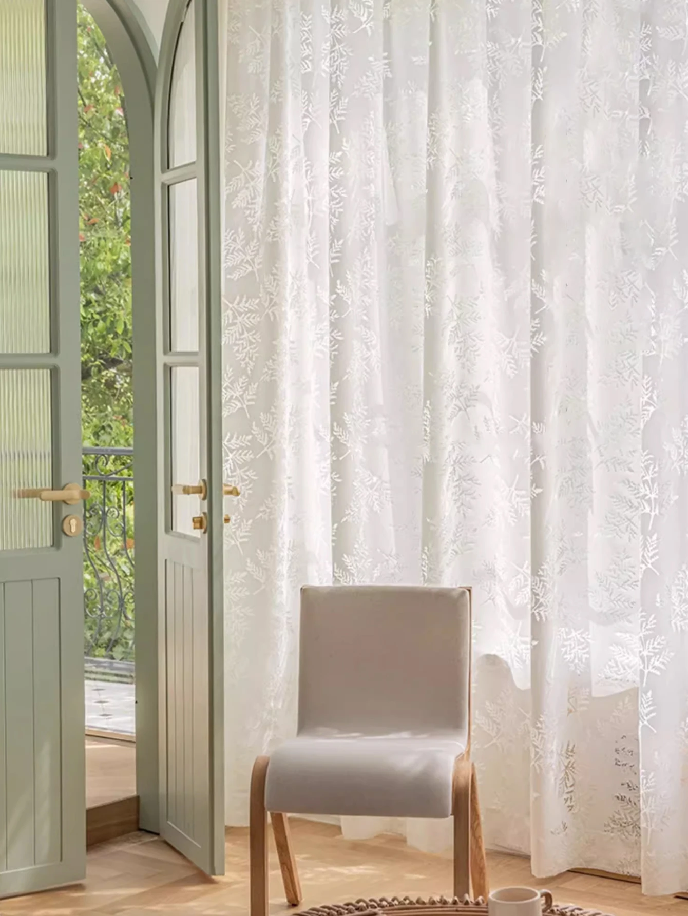 Jacquard  Tulle Curtain Jacquard weave Countryside Vintage Sheer Curtain for House Living Room Bedroom All Season