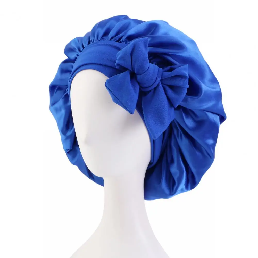 Women Shower Cap Sleeping Satin Bonnet Lace-up Bow Waterproof Women Braids Curly Night Hat Beauty Parlor Cap Salon Hat