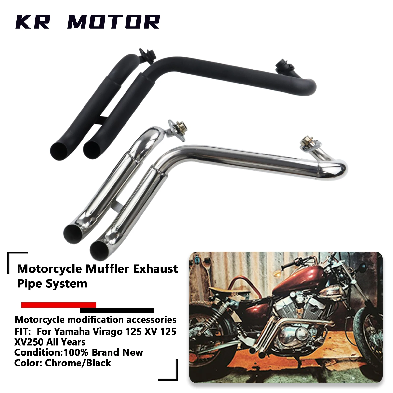 

Exhaust Muffler Drag Pipe Full Fits For Yamaha Virago 125 XV 250 XV250 Virago XV 125 XV125 All Year Exhaust System Black/Chrome