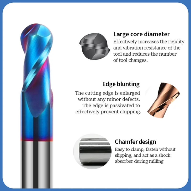 Frez kulisty dwupiórowy R0.5-R10 do obróbki CNC, HRC55 60 65, narzędzia frezarskie z węglika wolframu do cięcia stali/miedzi