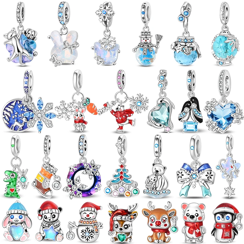 Winter Charm Original 925 Sterling Silver Snowflake Snowman Penguin Charm Pendant For Women Fine DIY Birthday Jewelry Gifts